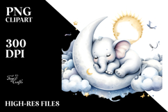 Sleeping Baby Elephant on a Moon, PNG Product Image 2