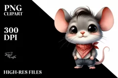 Bandana Baby Mouse Watercolor | Clipart Product Image 1