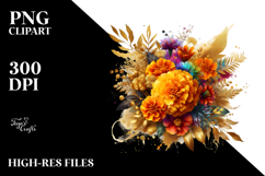 Vibrant Abstract Bouquet Gold Foil | Clipart Product Image 2