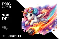 Baby Unicorn Diving Meteor | Sublimation Clipart Product Image 1