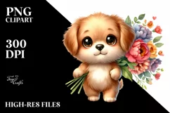 Sweet Puppy with Flower Bouquet | Sublimation | Clipart Product Image 1