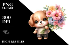 Funny Puppy with Flower Bouquet | Sublimation | Clipart Product Image 2