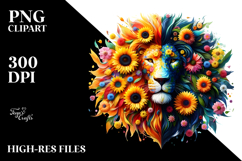 Abstract Watercolor Lion with Sunflower Body PNG Product Image 2