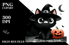 Funny Halloween Clipart with Black Cat PNG Product Image 2
