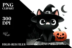 Funny Halloween Clipart with Black Cat PNG Product Image 2