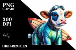 Colorful Baby Cow in Surfer's Wetsuit Product Image 3