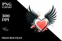 Simple Paintbrush Style Heart with Wings PNG Product Image 2