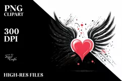 Simple Paintbrush Style Heart with Wings PNG Product Image 2