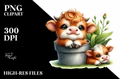 Watercolor Baby Highland Cow in a Pot Product Image 3
