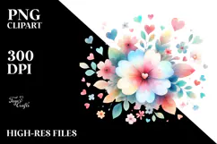 Colorful Simple Flower with Heart Petals PNG Product Image 2