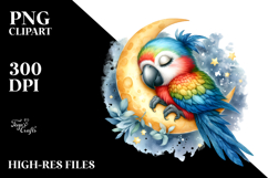 cute Baby Macaw Sleeping on the Moon Clipart Product Image 2