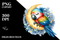 cute Baby Macaw Sleeping on the Moon Clipart Product Image 2