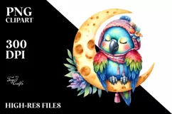 cute Baby Macaw Sleeping on the Moon Clipart Product Image 3