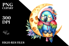 cute Baby Macaw Sleeping on the Moon Clipart Product Image 2