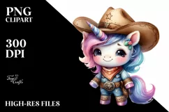 Cute Baby Unicorn Cowboy PNG Product Image 1