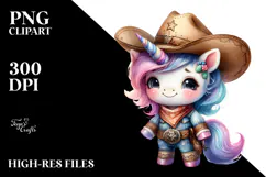 Cute Baby Unicorn Cowboy PNG Product Image 2