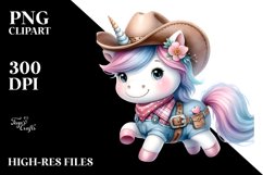 Cute Unicorn Cowboy Watercolor | Clipart Product Image 1