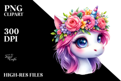 Vibrant Unicorn with Floral Wreath, Transparent PNG Product Image 2