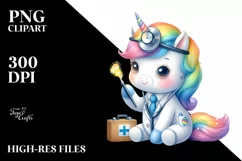 Cute Unicorn Doctor Rainbow Clipart Product Image 1