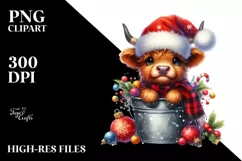 Whimsical Christmas Highland Cow PNG Product Image 2