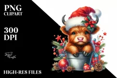 Whimsical Christmas Highland Cow PNG Product Image 2