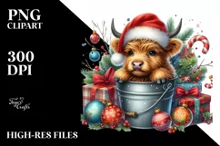 Whimsical Christmas Highland Cow PNG Product Image 2