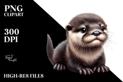 Digital Watercolor Baby Otter PNG Product Image 2