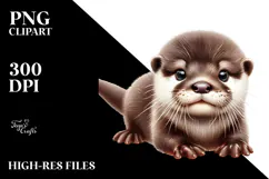 Digital Watercolor Baby Otter, PNG Product Image 2