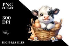 Watercolor Baby Highland Cow in an Egg Basket Product Image 1