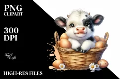 Watercolor Baby Highland Cow in an Egg Basket Product Image 1