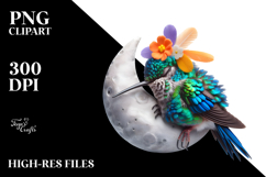 cute Baby Hummingbird Sleeping on the Moon Clipart Product Image 2