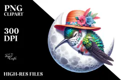 cute Baby Hummingbird Sleeping on the Moon Clipart Product Image 2