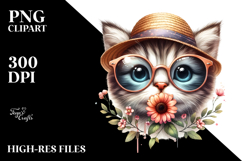Baby Cat with Sunglasses and Flower, Watercolor Design PNG Product Image 2
