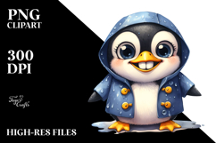 Expressive Penguin Watercolor in Raincoat Product Image 2