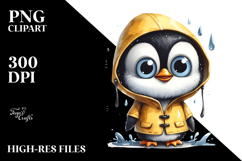 Expressive Penguin Watercolor in Raincoat Product Image 2