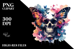 Colorful Skull Painting with Butterfly Silhouettes, PNG Product Image 2