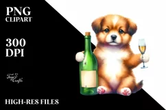 Funny Cute Puppy Wine Bottle Clipart Product Image 1