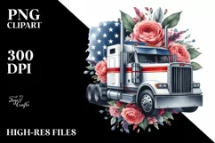 Watercolor Semi Truck with Flowers | Sublimation Clipart Product Image 1