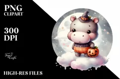 Cute Baby Hippo on Halloween Retro PNG Product Image 3