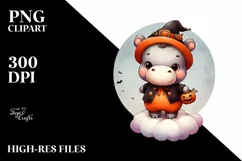 Cute Baby Hippo on Cloud PNG Product Image 1