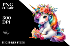 Cute Baby Unicorn with Floral Wreath PNG Product Image 2
