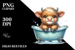 Watercolor Baby Highland Cow in a Bath Tub Product Image 1