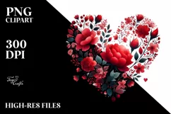 Watercolor Red Floral Heart PNG Product Image 2