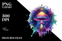 Vibrant Magical Celestial Mushroom with Tarot, PNG Product Image 2