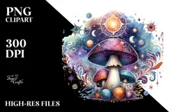 Vibrant Magical Celestial Mushroom with Tarot, PNG Product Image 2