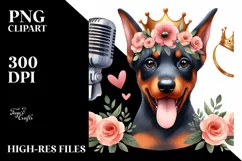 Watercolor Baby Doberman Pinscher Singing | Clipart Product Image 1