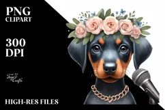 Watercolor Baby Doberman Pinscher Singing | Clipart Product Image 1