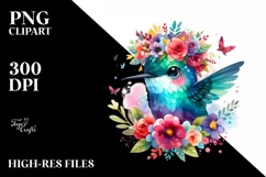 Cartoon Hummingbird Flower Crown | Clipart Product Image 1