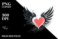 Simple Paintbrush Style Heart with Wings, PNG Product Image 2