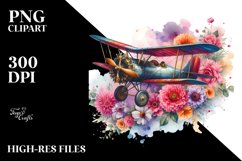 colorful Vintage Biplane with Flowers | Clipart Product Image 3